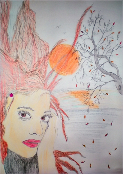 Title: Autumn Facial Study Pencil colors 2010 Din A3