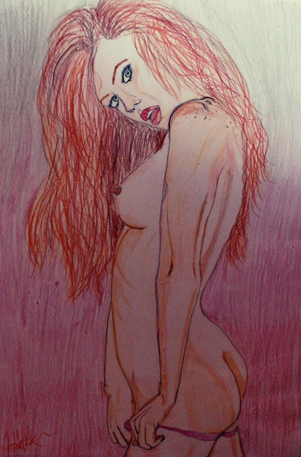 DinA3 Crayons 2013 Drawing of a playboy model for an otherwise bland spot in my room. Shading study